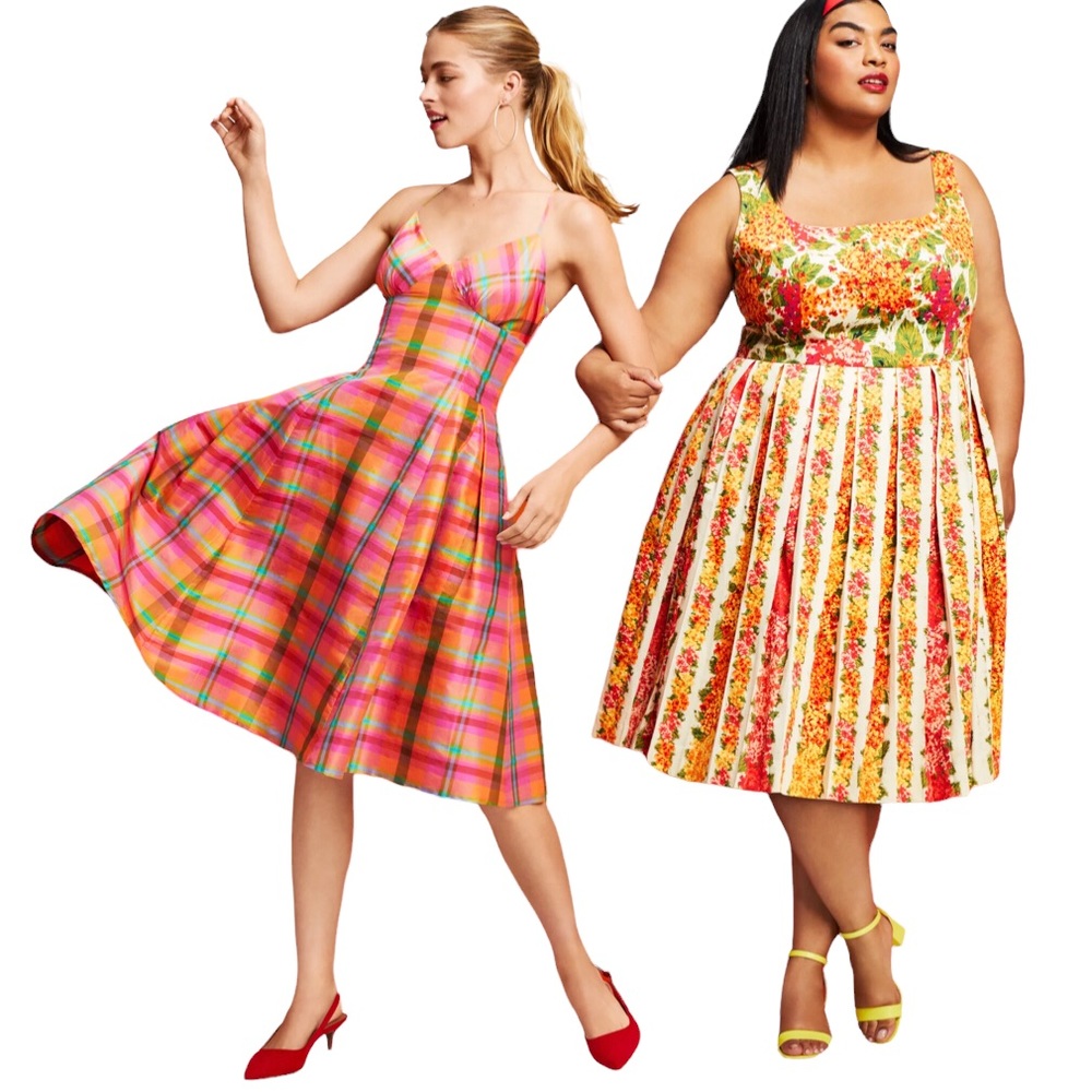 Isaac Mizrahi for Target Orange Plaid Fit & Flare Dress size XS